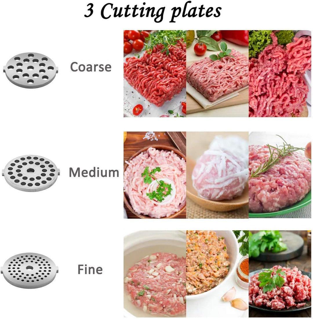 Elektrischer Fleischwolf 2000W mit 3 Mahlscheiben, Wurst-Spritzgebäck-Kebbe Aufsätze & Rücklauffunkt