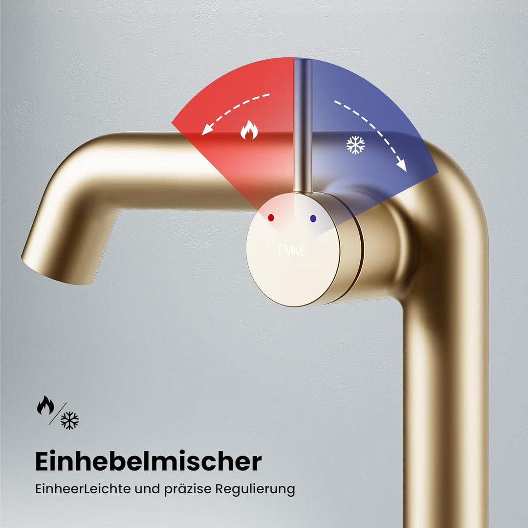 EMKE Wasserhahn Bad Champagnergold, 222 x 200 x 76 mm, Messing, Keramikkartusche, Badarmatur, Wasser