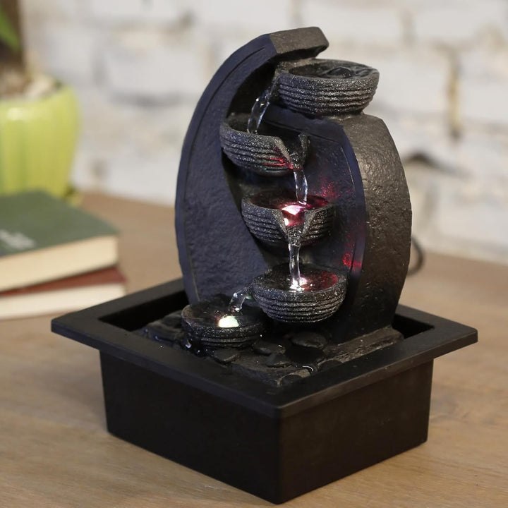 Zen'Light - Zimmerbrunnen Wasserfall V2 4 Ebenen in Natursteinoptik mit farbigem LED-Licht - Moderne