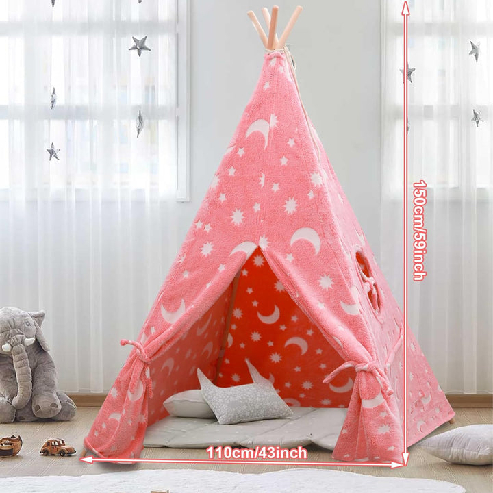 Tipi Zelt für Kinder, Tragbares Tipi Spielzelt,Drinnen Tipi Kinderzelt Rosa, Rosa