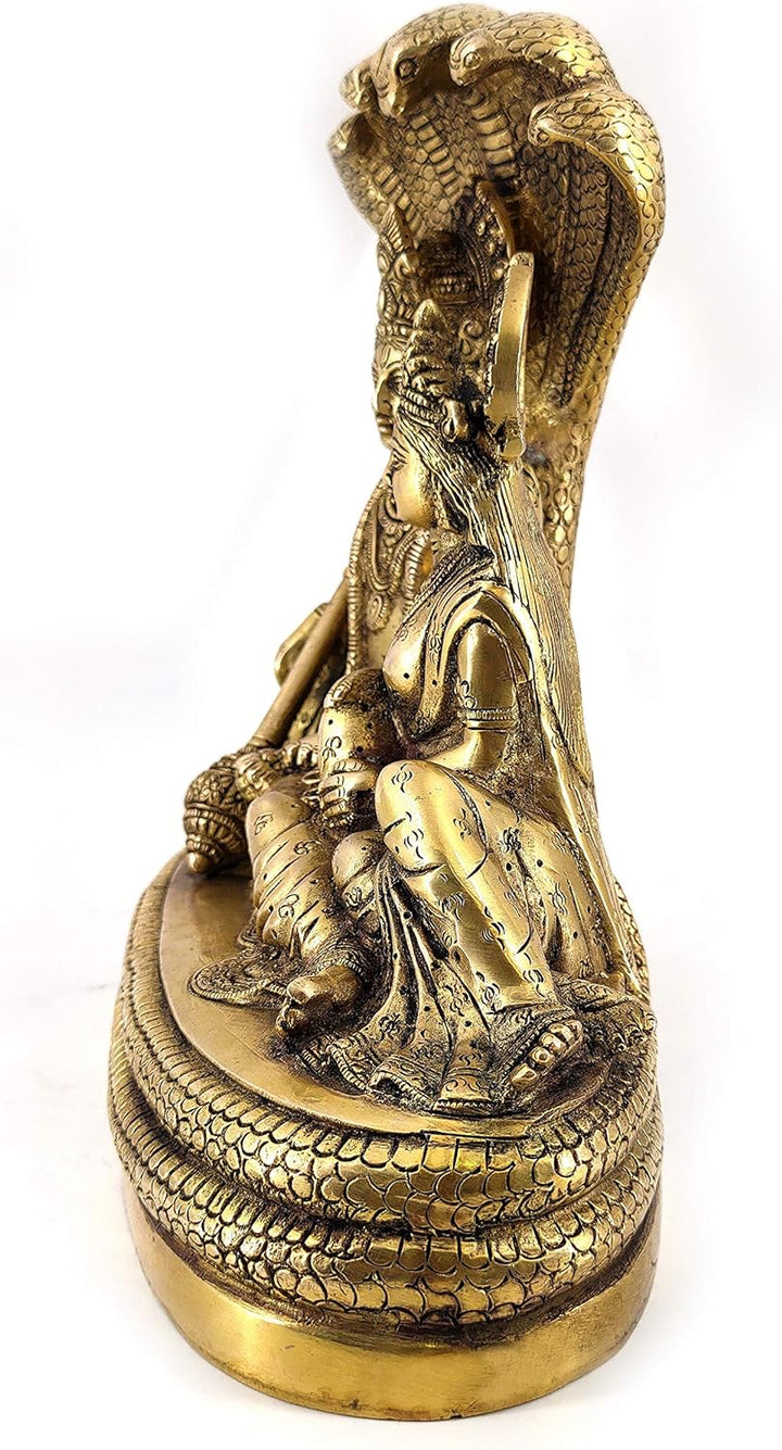 Weisswal-Lord Vishnu mit Lakshmi Rest Upon Shesha Naag Messing Statue religiöse Stärke Skulptur Idol