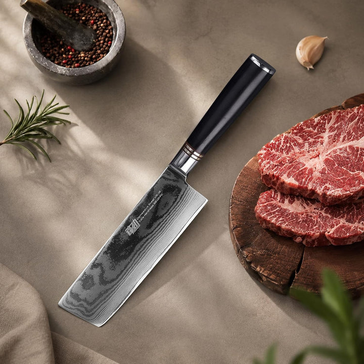 FINDKING Damast Nakiri Messer 17 cm, Ebenholz Griff, Profi Küchenmesser | 67 Lagen Damaststahl, 10Cr