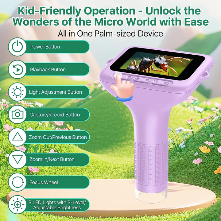 Mikroskop für Kinder, digital, tragbar, 7,6 cm (3,0 Zoll), grosses Display, 1000 x Mikroskop, wieder