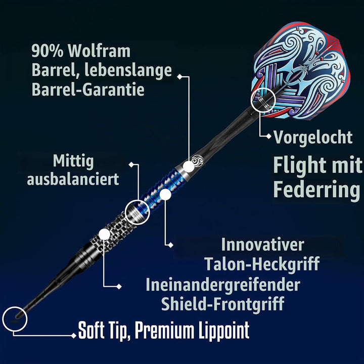 Shot Soft Darts Boris Koltsov Viking Raven 90% Tungsten Softtip Darts Softdart Dartpfeile (18 Gramm)