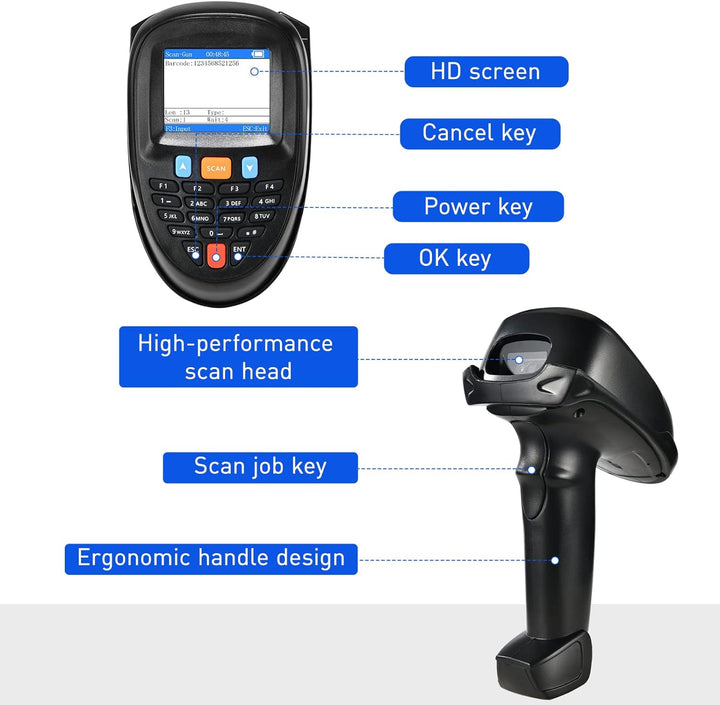 JRHC Kabelloser Barcode scanner Tragbarer Barcodeleser 1D 2D PDF Inventarscanner Datensammler Handhe