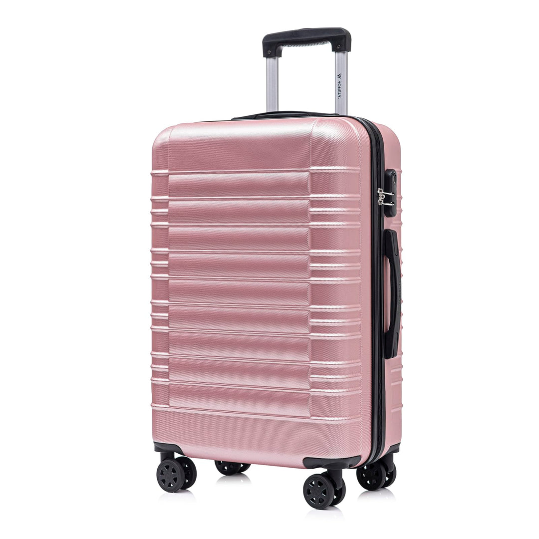 Koffer Suitcase L Roségold, Trolley Reisekoffer, Rollkoffer Handgepäck mit 4 Rollen 360°, Hartschale