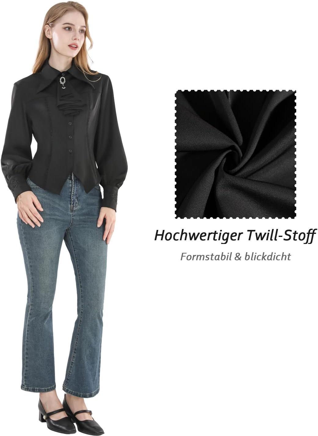 Fiamll Damen Viktorianisch Bluse Vintage Schleifenhemd Stehkragen mit Ruff Langarmshirt Mittelalter