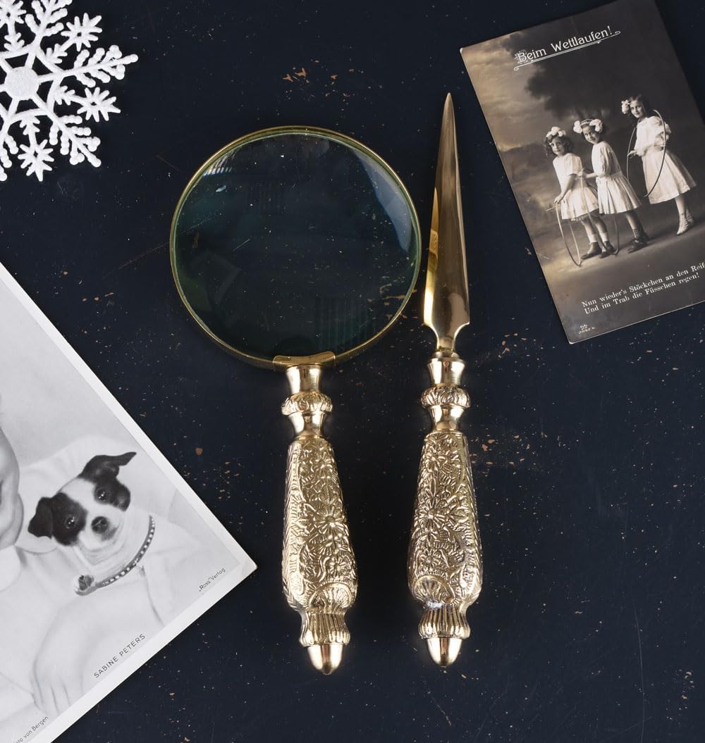 2er Set Lupe und Brieföffner Barock Gold Leselupe Antik Handlupe lup062 Palazzo Exklusiv