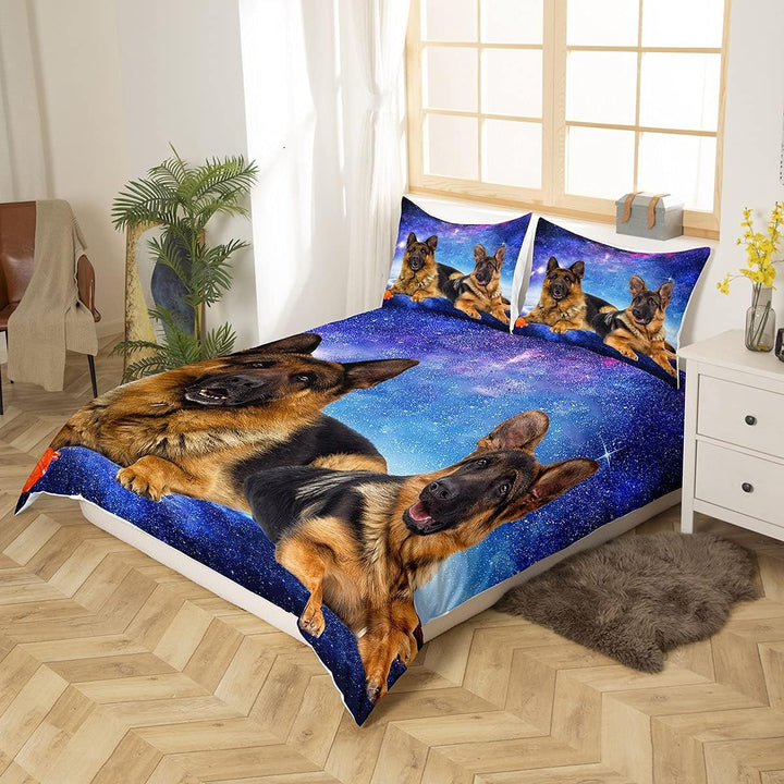 Tbrand Hund Galaxie Bettbezug Set 3D Deutscher Schäferhund Hundedruck Bettwäsche Set 135x200cm Chic