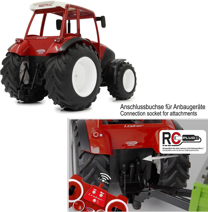 JAMARA 405051 - Lindner Geotrac 1:16 2,4GHz - realistischer Motorsound (abschaltbar), Rückfahrwarnso