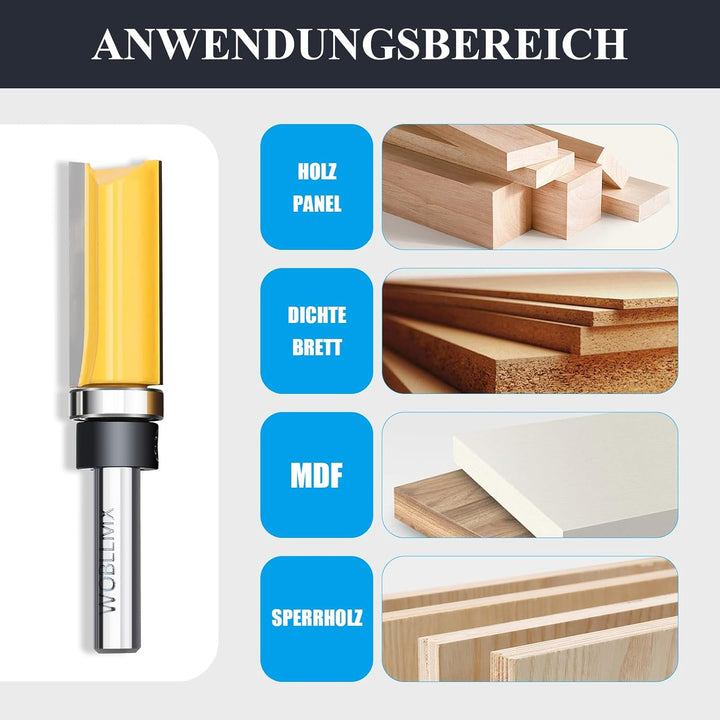 8mm Schaft Bündigfräser,Ø19mm,Arbeitslänge 38mm,mit Kugellager Hartmetall Klinge Handlich,langlebig