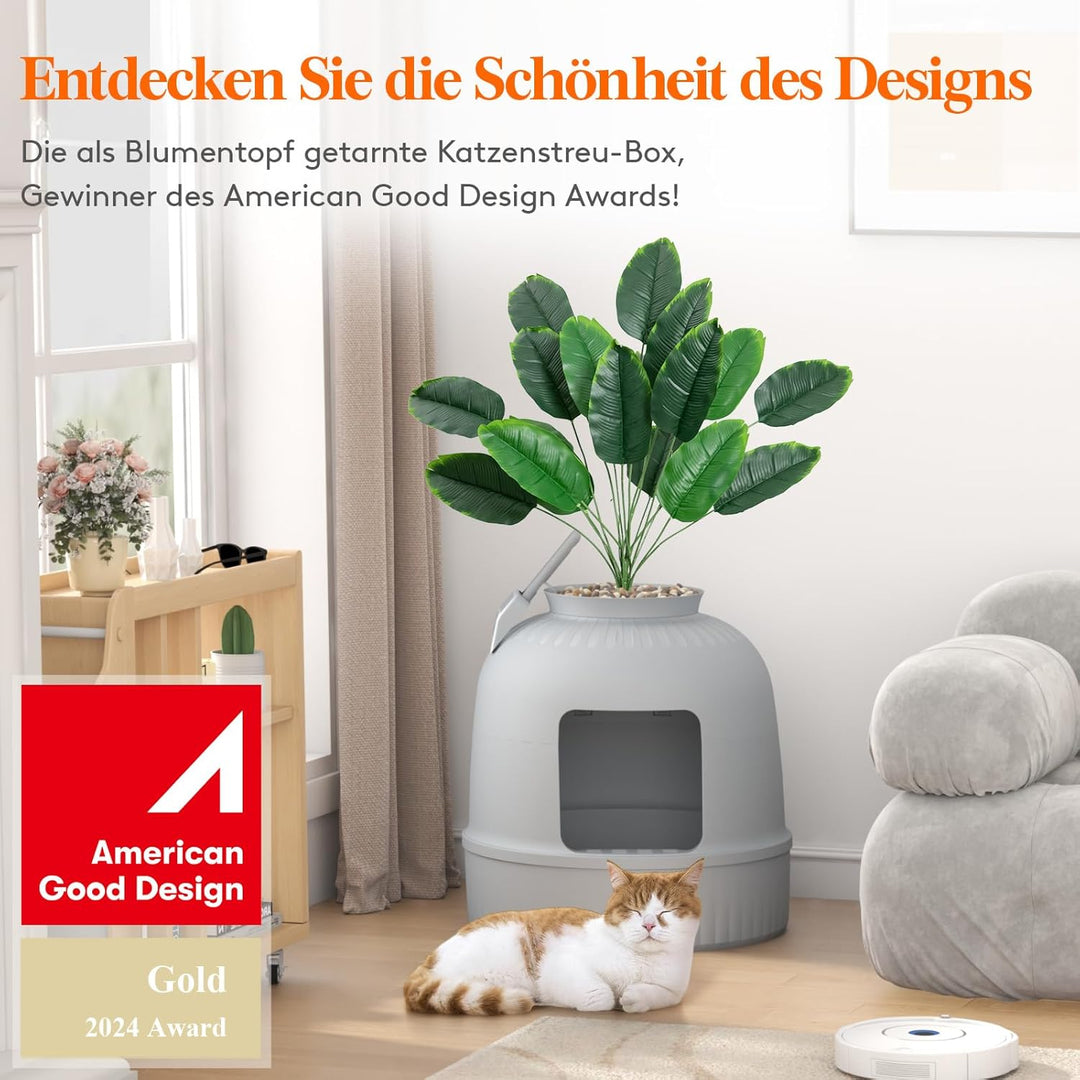 Lifewit Katzenklo mit Kunstpflanze und Schaufel für grosse Katzen, verstecktes Katzenklo mit Geruchs