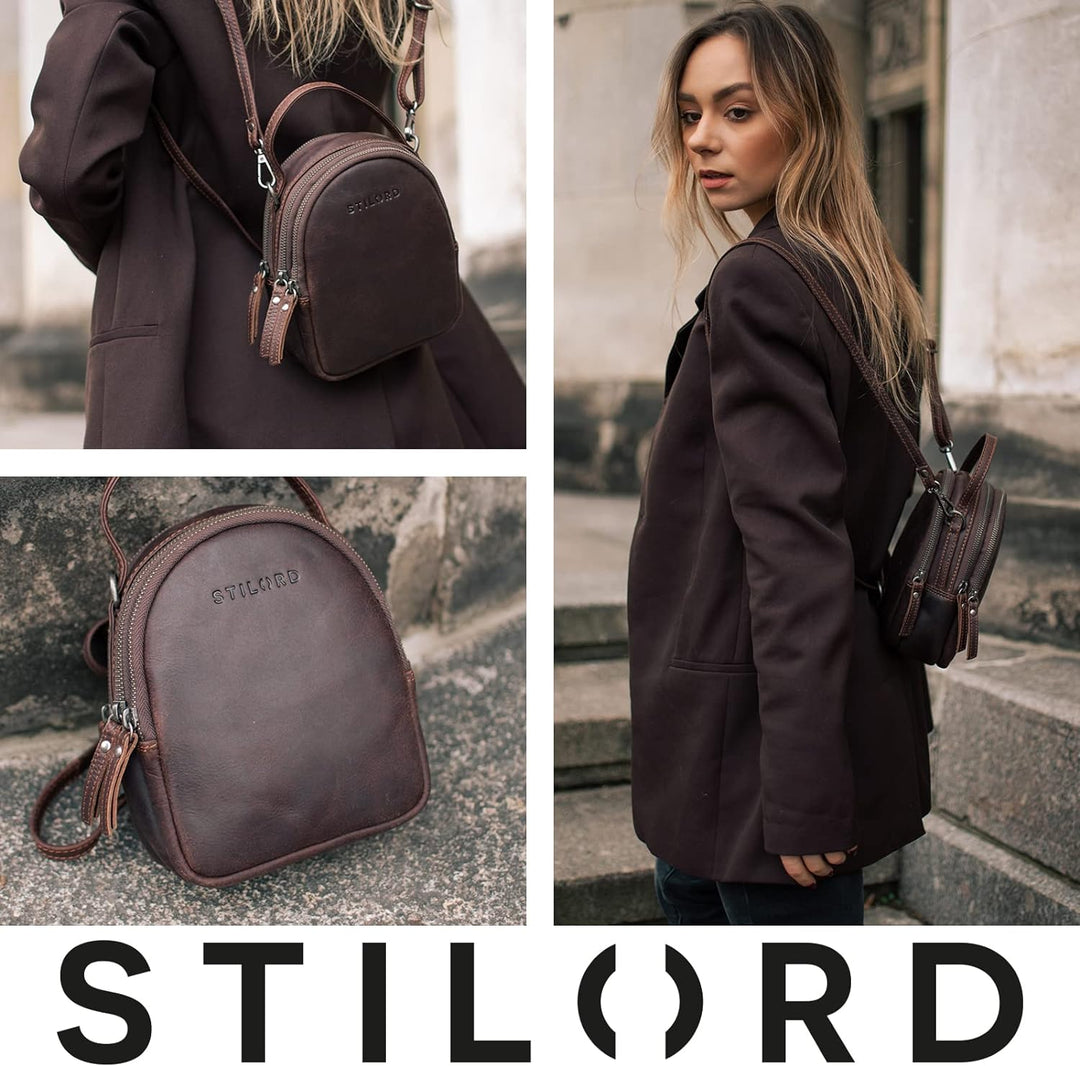 STILORD 'Stacy' Rucksack Handtasche Damen Klein Mini Daypack Lederrucksack Vintage Backpack aus Lede