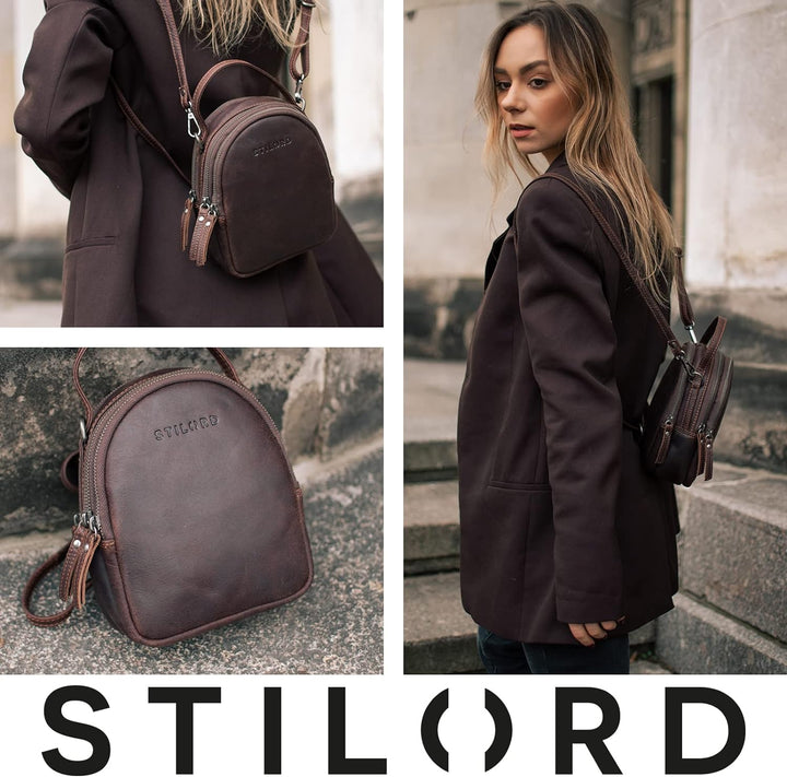 STILORD 'Stacy' Rucksack Handtasche Damen Klein Mini Daypack Lederrucksack Vintage Backpack aus Lede