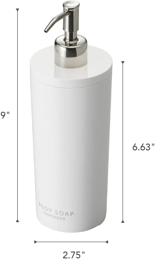 Yamazaki 2932 Tower-Körper-Seifenspender, Moderne Flaschenpumpe für Dusche, rund, weiss, Weiss
