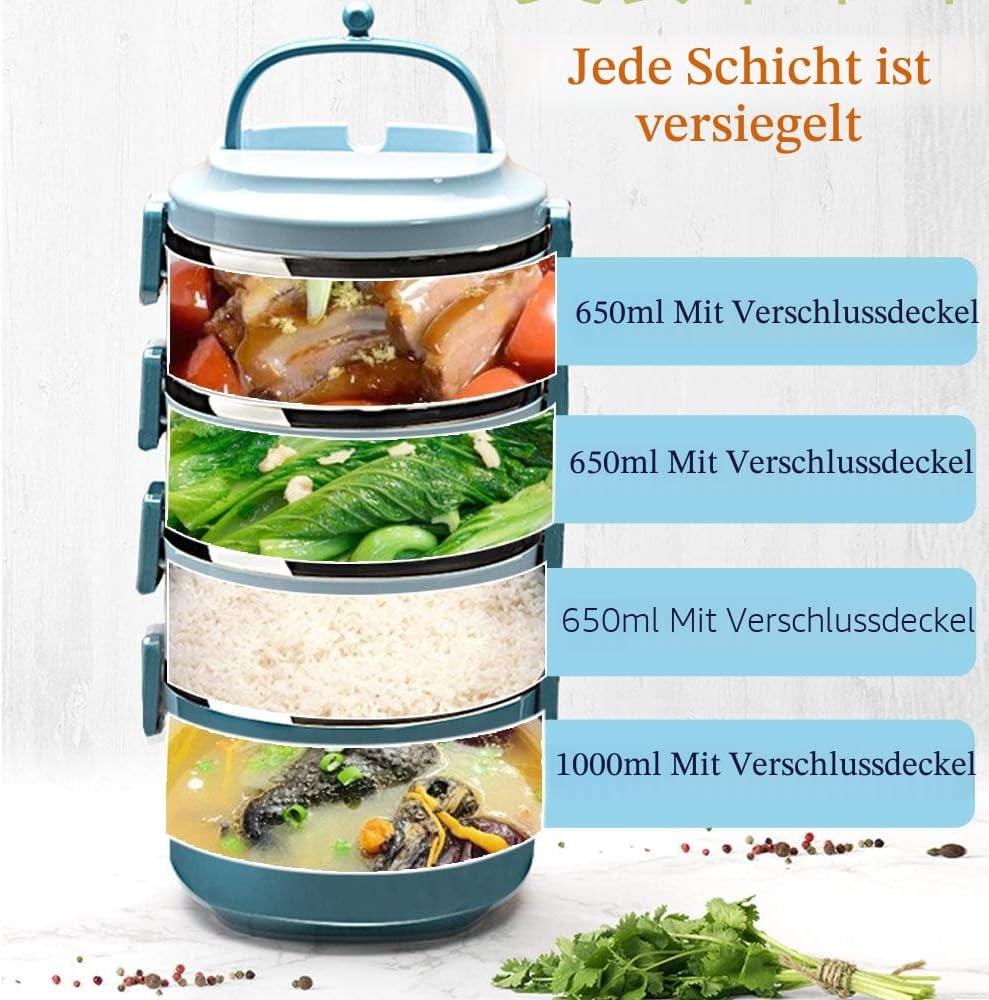 SANQIAHOME 2 Schichten Mehrschichtige stapelbare Edelstahl-Lunchbox,Auslaufsicher,grün Grün 2 Schich