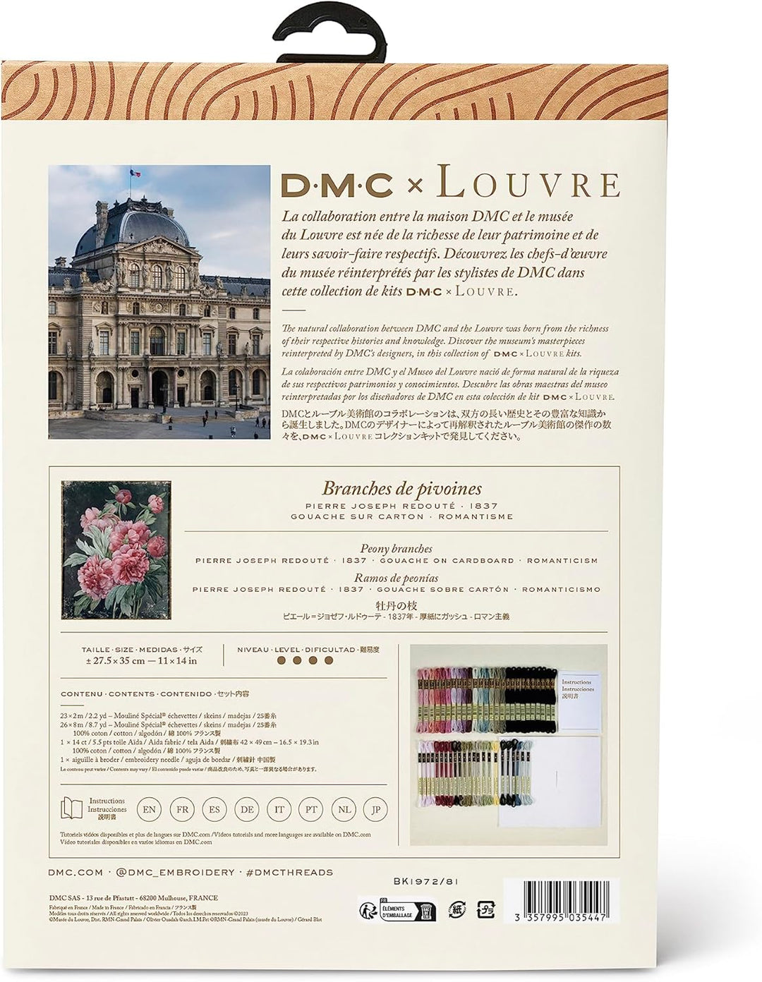 DMC - Pfingstrosenzweige von P.J Redouté, Le Louvre, Kreuzstichset Niveau fortgeschritten