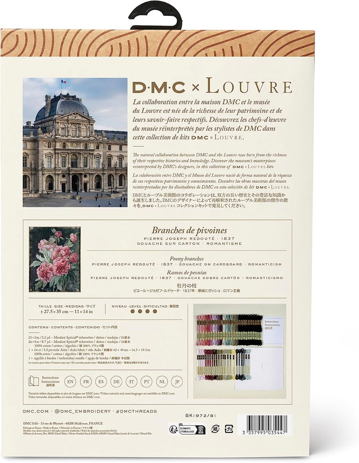 DMC - Pfingstrosenzweige von P.J Redouté, Le Louvre, Kreuzstichset Niveau fortgeschritten