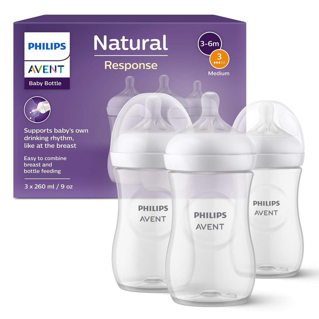 Philips Avent Natural Response Babyflasche mit 260 ml mit Saugern für mittleren Nahrungsfluss (Durch