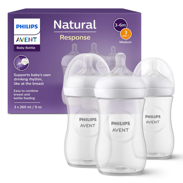 Philips Avent Natural Response Babyflasche mit 260 ml mit Saugern für mittleren Nahrungsfluss (Durch