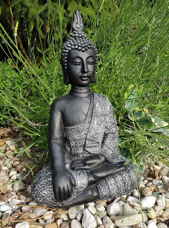 K&L Wall Art Sitzender Buddha Beton Grau Kunststein Feng Shui Deko Figur grosse Buddhastatue Garten