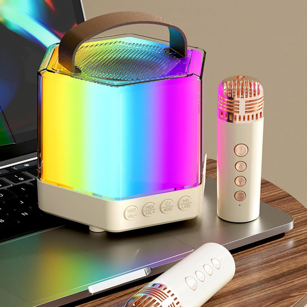 Karaoke-Maschine mit 2 Mikrofonen, RGB-Farblicht, kabelloser Karaoke-Lautsprecher, RGB-Beleuchtung,