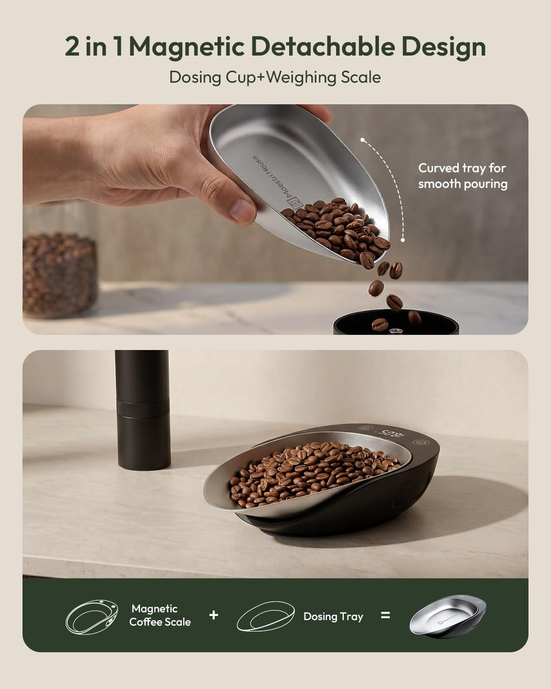 Maestri House wiederaufladbare Kaffeewaage 0,1g präzise mit 8ml Sprühflasche ergonomisches Design mi