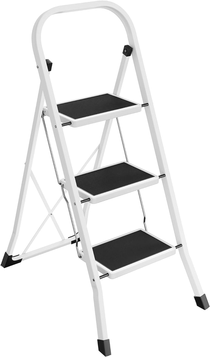 SONGMICS Trittleiter, Leiter mit 3 Stufen, Klapptritt, Klappsicherung, einfach zu verstauen, bis 150