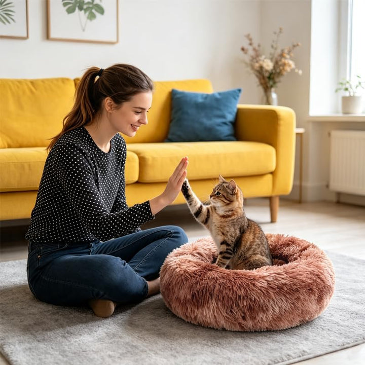 PETCUTE Hundebett Katzenbett Flauschige Marshmallow Katzen Bett Waschbar Runde Katzenkörbchen Weiche