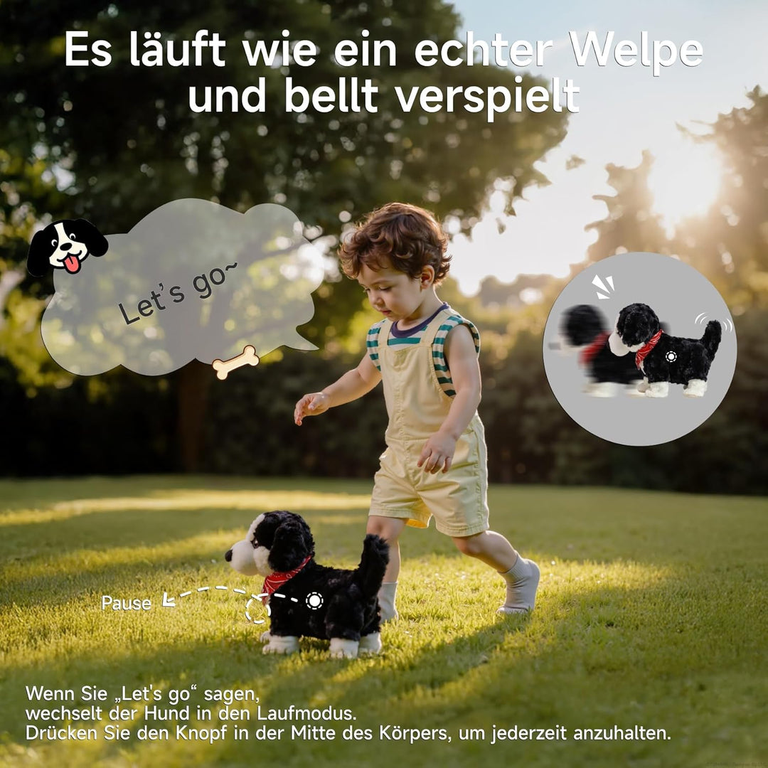 Interaktiver Kuscheltier Hund Spielzeug Kinder, Elektrisch Sprachgesteuerter Plüschhund, Läuft, Spre