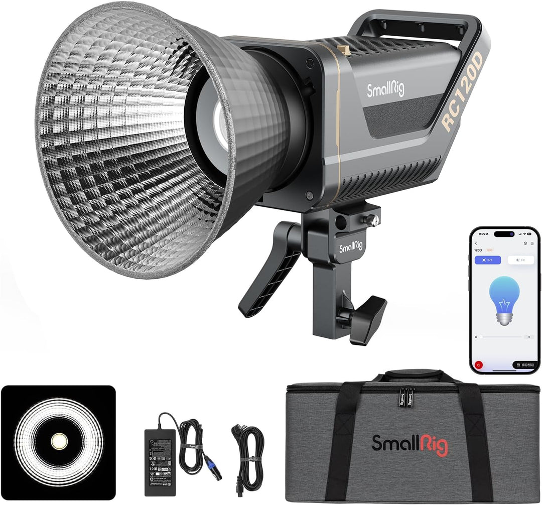 SMALLRIG 120W COB Video Light, 62600 Lux Continuous Output Light mit 9 Lichteffekten, CRI 95+ Bowens
