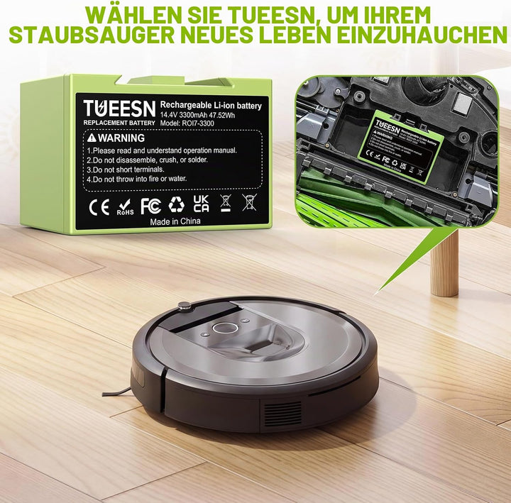 14.4V 3300mAh Ersatzakku für iRobot i7/i7+ e5 e6,iRobot roomba i3/i3+ i4 i6 J7