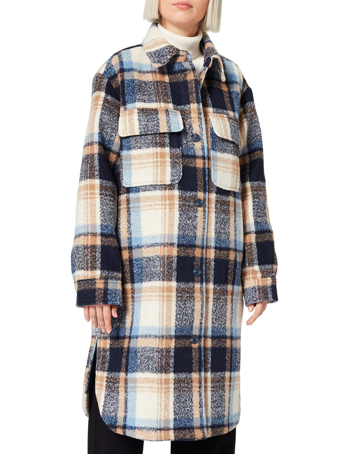 TOM TAILOR Denim Damen Oversize Mantel L 27603 - Cosy Blue Check, L 27603 - Cosy Blue Check