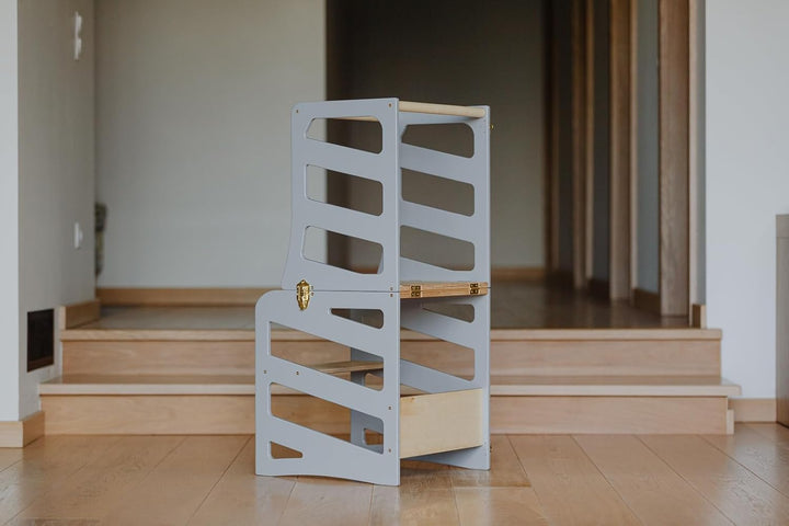 Weco Kinder-Lernturm 3 in 1 Streifendesign mit Rutsche Schreibtisch Rutsche Montessori Möbel Küchenh