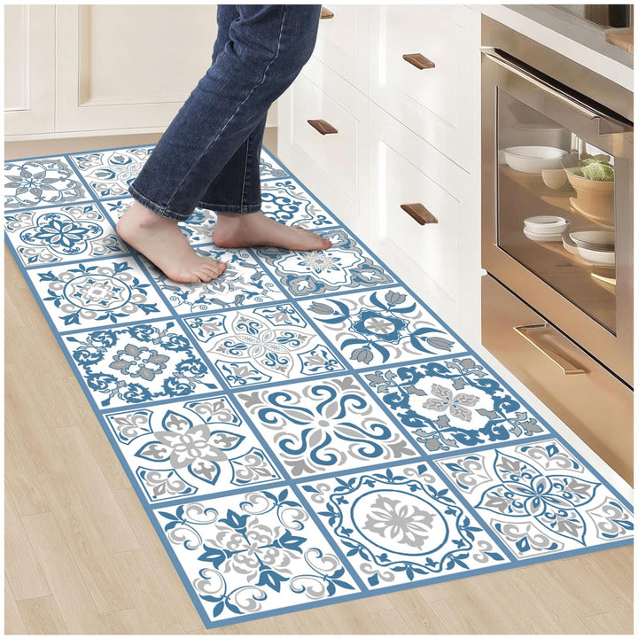 Nivellpublicitari Hydraulic Vinyl-Teppich, 120 x 60 cm, Blau - Küchenteppich - Badezimmerteppich - R
