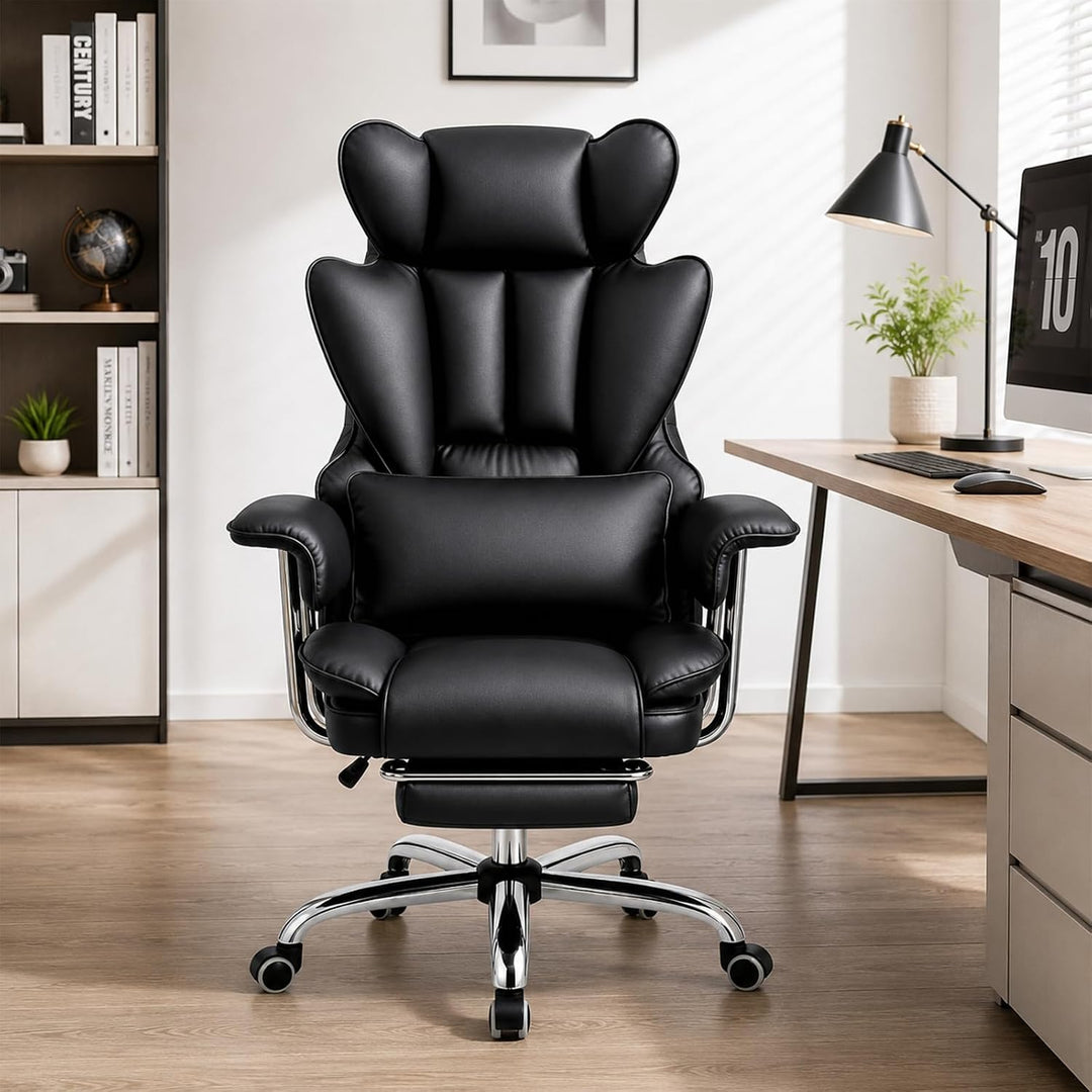 Ergonomischer Chefsessel Bürostuhl Gaming Stuhl Hochlehner mit Fussstütze &verstellb. Lendenstütze,