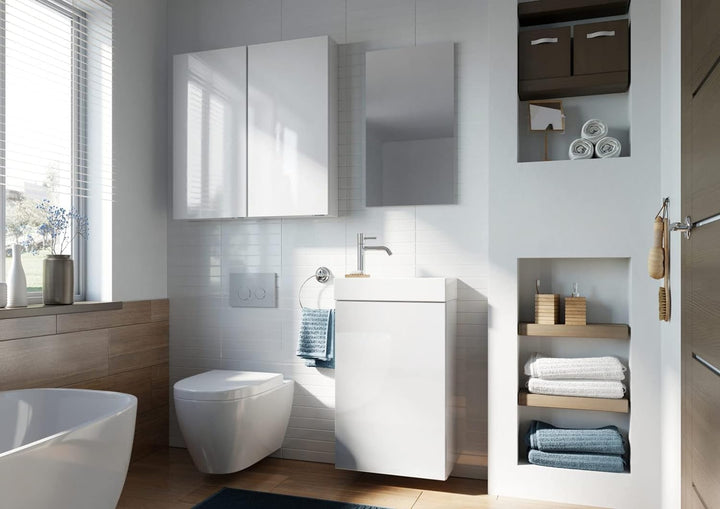 VBChome Badmöbel Set 40 cm Weiss Waschbecken mit Anthrazit Hängeschrank Waschtisch 1-Türen Push to O