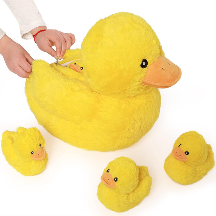 MorisMos Gelb Enten Kuscheltier XXL mit 5 Babys im Bauch, 40cm Cute Plüschtier Enten Duck, Weich Plü
