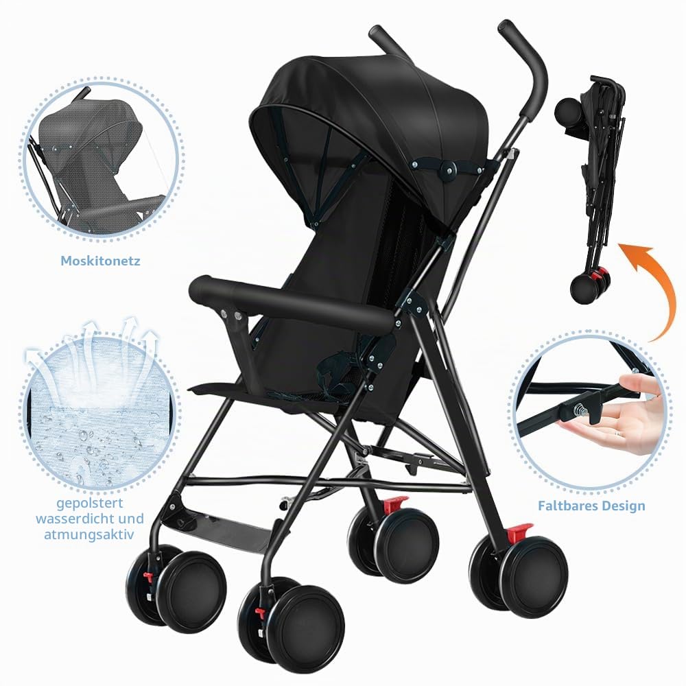OHMG Kinderwagen CITY Buggy Kinderbuggy klappbar Sportwagen Faltbar 360° Räder Inkl. Sonnen- und Mos