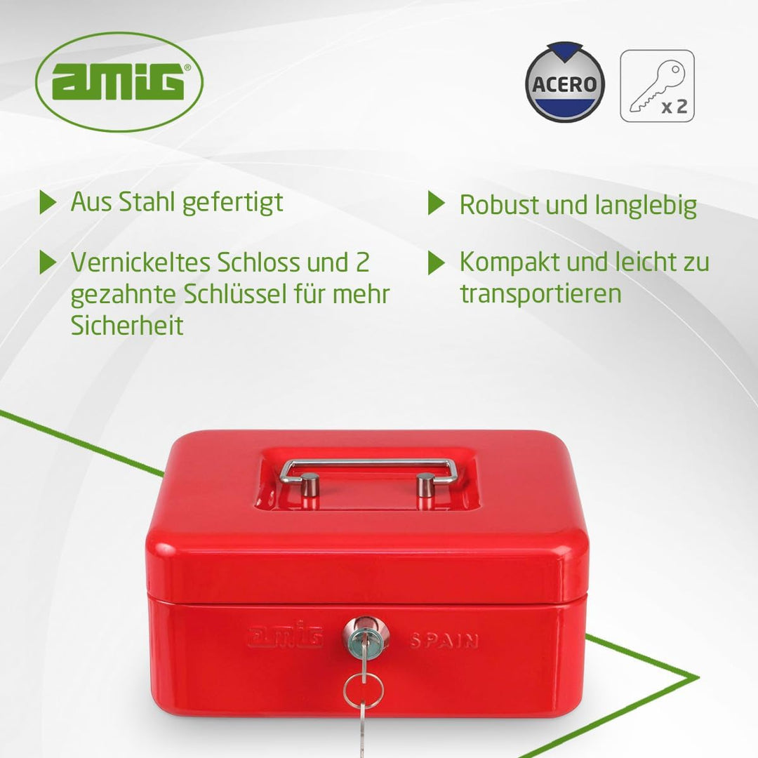 Amig - Sicher | Geldkassette | Safe für Geld, Scheine und Münzen | Mit Münzfach und 2 Schlüsseln | S