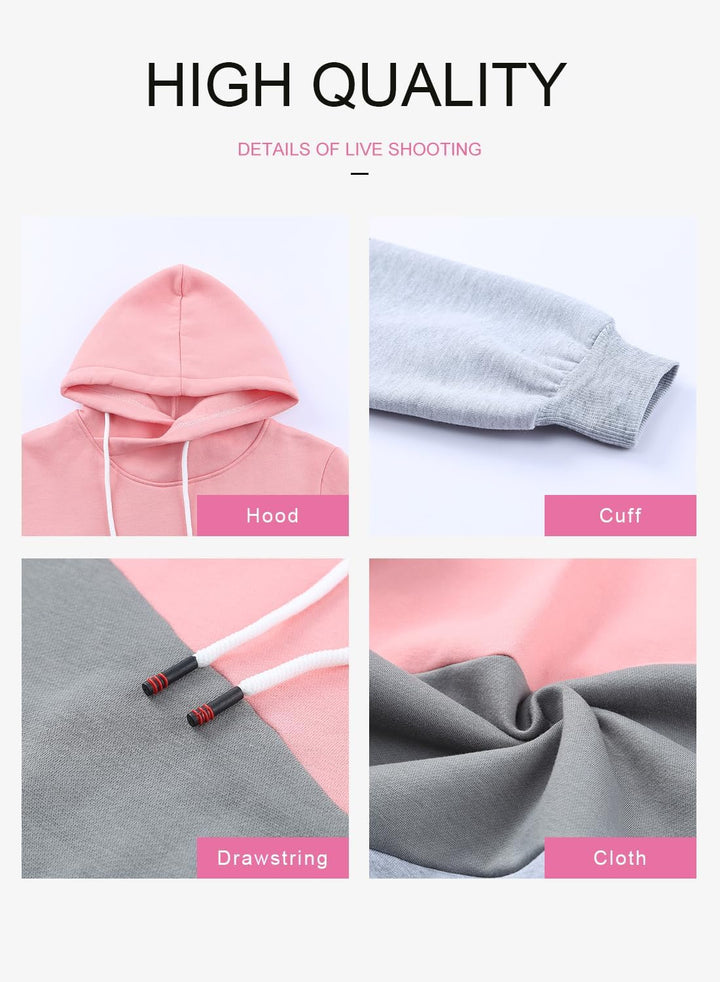 Dokotoo Damen Kapuzenpullover Stehkragen Hoodie Pullover Farbblock Sweatshirt Langarmshirt Oberteile