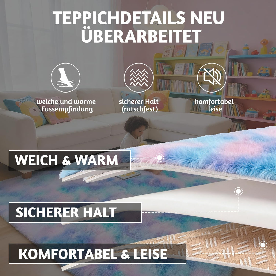 MARATIP Plüsch Teppich, Flauschiger Rund, Grosse Grösse Modernes Wohnzimmer, Kinder Mädchen, Weicher