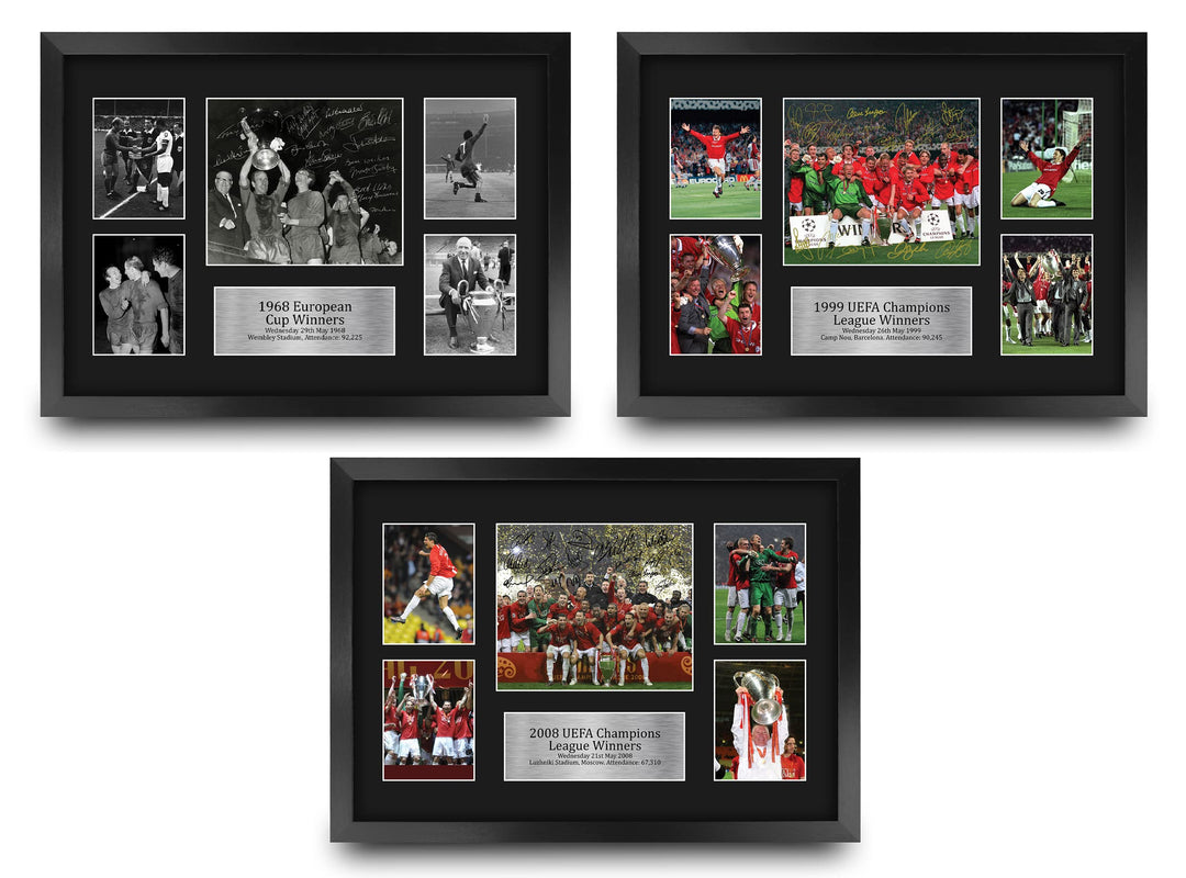 HWC Trading FR A3 All 3 Man United EUFA Euro Cup Winners gedrucktes Fanartikel, signiertes Autogramm