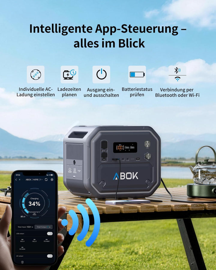 ABOK Ark2500 Tragbare Powerstation, 2160Wh LiFePO4, 2500W AC, USV & App, Solargenerator mit AC+Solar
