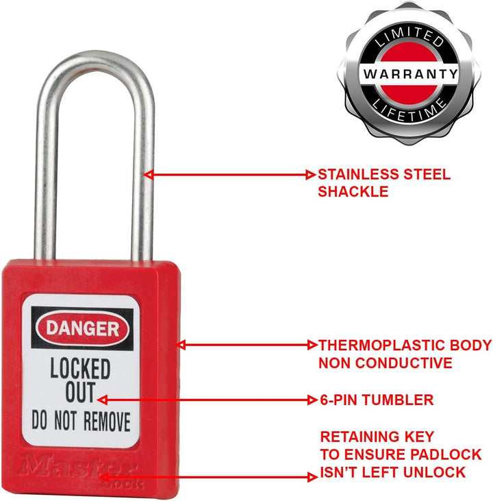 Master Lock Sicherheitsschloss 9.0 cm x 5.0 cm x 2.0 cm Klassisch - Verschiedenschliessender Rot, 9.
