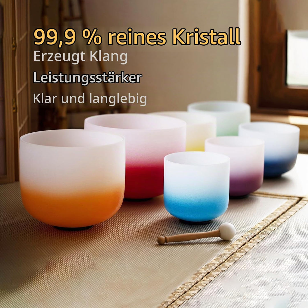 Hye-eun Kristall Klangschale, 432hz Farbverlauf klangschalen Set 7 chakren 7-12 Zoll Crystal Singing