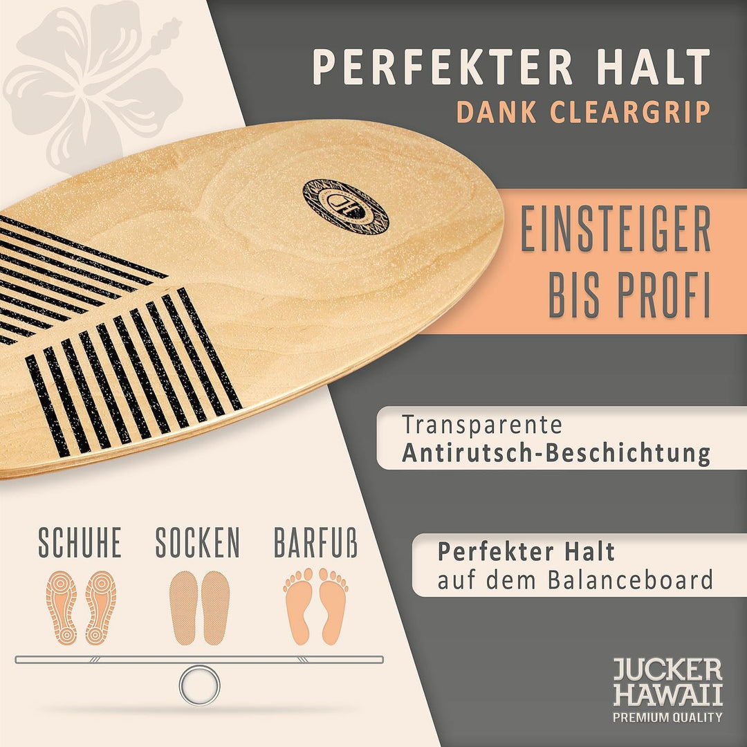 JUCKER HAWAII Balance Boards - Trick & Surf Balanceboard (100% Echtholz) mit extra rutschfester Ober
