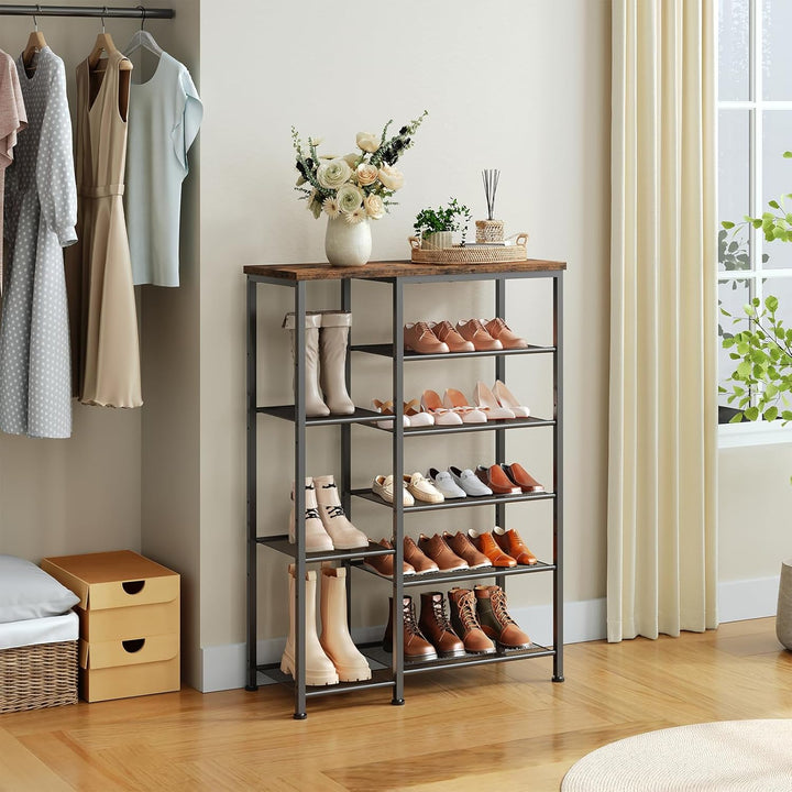 HOOBRO Schuhregal, 6-stöckiges Schuhablage, Schuh-Organizer, Metall Schuhständer, Grosse Kapazität S