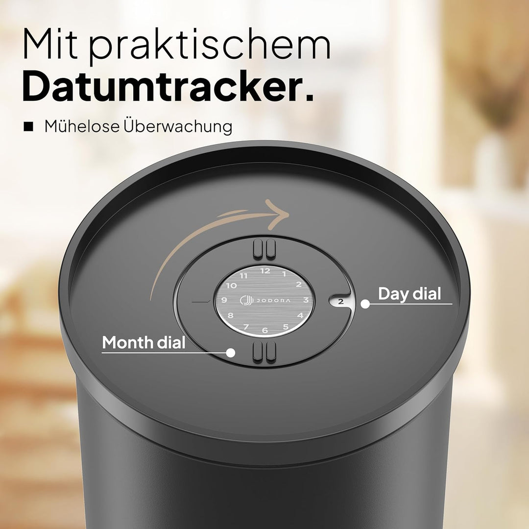 JODORA Kaffeedose Luftdicht 1KG Bohnen aus hochwertigen Edelstahl mit innovativem Vakuumverschluss -