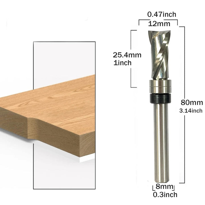 Sinoprotools Spiralfräser 8mm Schaft Upcut, VHM Fräser 25.4mm Schnittlänge,Bündig-Profilfräser für H